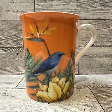 STECHOL Gracie Bone China Coffee Mug Tea Cup Floral Tropical Birds 4x3” Orange picture