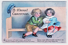 Christmas Vintage Postcard Clapsaddle Artist Signed Children Mistletoe Bench picture