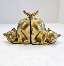 VTG PAIR MCM HEAVY SOLID BRASS CAT KITTY BOOKENDS TAILS IN AIR ART DECO RARE picture