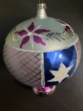 LARGE Mercury Glass Teardrop Vintage Christmas Ornament ANTIQUE HAND PAINTED picture