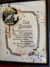 Vintage Our Mother Poem Framed Art Work Mothers Day  Prayer  Birds picture