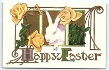 c1910 HAPPY EASTER BUNNY RABBIT ROSES UNPOSTED EMBOSSED POSTCARD P3283 picture