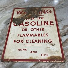Vintage Humble Warning Sign  Never Use Gasoline For Cleaning Metal Sign picture