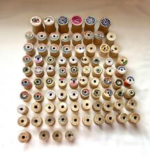 Vintage Lot of 84 Wooden Sewing Thread Spools Various Brands picture