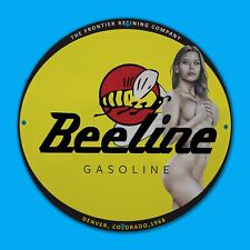 VINTAGE BEELINE GASOLINE 1968 GAS STATION SERVICE MAN CAVE OIL PORCELAIN SIGN picture