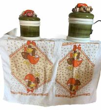 Two Vintage Arnart Garden Harvest Canisters & Two Vintage Mushroom Hand Towel picture