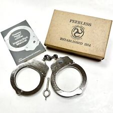 Vintage Peerless Handcuffs - Original Box & Pamphlet - 2 Keys - Deadstock Nickel picture