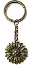 Antique Bronze Colored Sunflower Pendant Key Chain-Bronze Key Ring-Sunflower Key picture