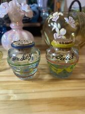 Set Of Vintage Glass Herb Jars Small Made In Italy Parsley And Basil With Corks picture