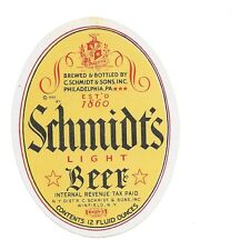 Vintage Schmidt's Light IRTP Beer Label 12 oz Philadelphia, PA picture