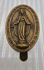 Oval Miraculous Medal Virgin Mary Visor Auto/ Car Clip Brass Tone 1 7/8
