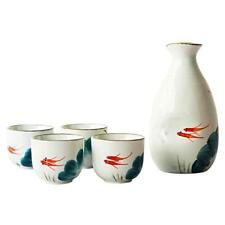 Japanese Sake Set - Porcelain Sake Tokkuri Bottle 8 fl oz and Four Sake Ochok... picture