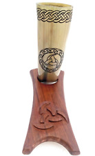 Odin's Triple Horn engraved beer ale Viking drinking horn with wooden stand picture