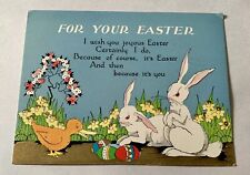Art Deco Easter Cards - Vintage - Greetings - Flat Cards - Rabbits In Garden picture