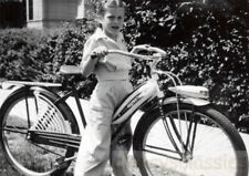 1947 Girl w J C Higgins Balloon Bike w Chain Guard Headlamp 