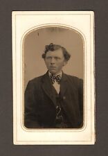 Old Vintage Antique Tintype Photo Young Man w/ Striped Bow Tie in Fine Clothing picture