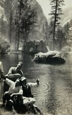 Man Mirror Lake Yosemite Water Mountain Vintage B&W Photograph Snapshot 3 x 5 picture