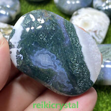 Natura Ocean Moss Agate Crystal Quartz Polished Palm Stone Ore Reiki Healing 1PC picture
