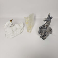 Vintage Hand Carved Stone Onyx Horse Figurine,  Ceramic Unicorn,  3 Figurines picture