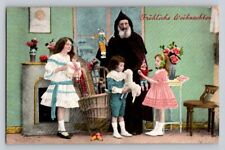 c1910s Old World Brown Santa Claus Basket  Children Toys Christmas P322 picture