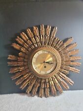 Vintage 16” Syrocco Atomic Sunburst Key Wound 8 Day Clock Parts Or Repair picture