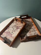 (2) Wood Trays with  Old World Map Design - Great For Home Decor Or Serving Tray picture