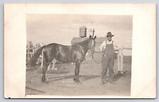 RPPC Farmer Overalls Horse Lovely Massive Huge Three Story Birdhouses Postcard picture