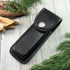 NEW Pocket Knife Sheath Black Genuine Leather Belt Case For 5