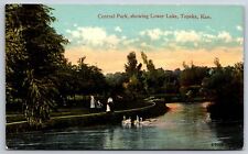 Topeka Kansas~Central Park~Lower Lake~Swans in Lake~c1910 Postcard picture
