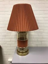 VTG MID CENTURY MODERN MCM GLASS BURNT ORANGE SUEDE & GLASS LAMP PLEATED SHADE  picture