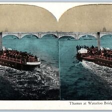 MINT c1900s London England Thames River Waterloo Bridge Steamship Stereoview V38 picture