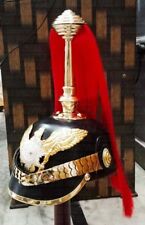 New German Pickelhaube Prussian Leather Helmet Spiked Officer Hat With Red Plume picture