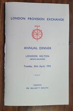 1972 London Provisional Exchange, Annual Dinner, London Hilton. Menu & Seating picture