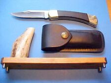 MINT CUSTOM BUCK 110 KNIFE 2840-YEAR-OLD BOG OAK SCALES SHEATH STAND CERTIFICATE picture