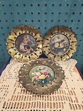 Vintage Brass Butterfly MCM Picture Frames England Set Of 3, Girl & Dog, Roses picture
