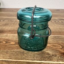 Vintage 1/2 Pint Ball Ideal Mason Jar Bicentennial Eagle Teal w/ Wire Bail & Lid picture