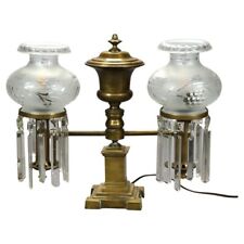 Antique Gilt Brass & Bronze Double Argand Lamp with Shades, Electrified, c1820 picture
