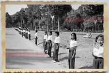 50s Vietnam VILLAGE GIRL SCOUT SCHOOL AMERICA FLAG  OLD B&W Vintage Photo 1279 picture