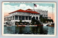 Detroit MI-Michigan, Boat Club at Belle Isle, American Flag Vintage Postcard picture