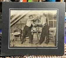 ATQ Photo On Board Two Shirtless Guys Knife Fight Interior Cabin Cards Booze picture