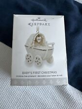 2017 HALLMARK BABY'S FIRST FIRST CHRISTMAS WHITE PORCELAIN BABY CARRIAGE BUGGY N picture