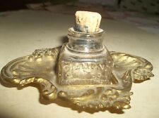 Antique Brass Inkwell with Diamond Ink Co Bottle with Cork GR8 Size & Design picture
