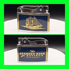 Vintage 1950's Flat Ad Petrol Lighter Seamen's Bank Savings Clipper Ship UNFIRED picture