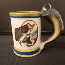 LARGE MOUTH BASS FISHING, (3-D) JUMBO SIZED, Ceramic Coffee Mug, Vintage picture