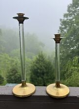 Vintage Lucite & Brass Mid Century Candlesticks Holders picture