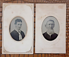 Two Antique Small Tin Type Portraits in Cardboard Frames~Free Shipping picture