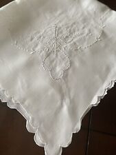 Beautiful Vintage Madeira Embroidered White Linen TABLECLOTH ~ 33 1/2
