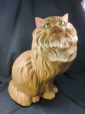 Large adorable Tan Brown  vintage ceramic persian cat Sitting Up Green Eyes Rare picture