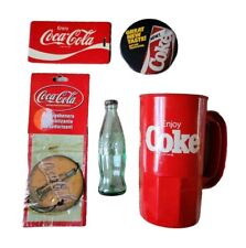 VTG Coca-cola Memorabilia Bundle: Cup, Mini Bottle/shaker, Air Freshener, Tag... picture