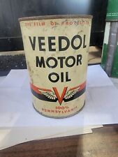 Old Empty VEEDOL 1 Quart Metal Can - Vintage TIDE WATER Motor Oil  Flying V Logo picture